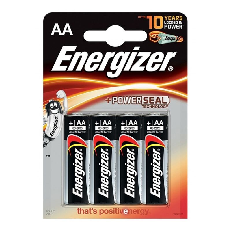 Pilas alcalinas AA, paquete de 4, larga duración de almacenamiento para dispositivos ENERGIZER