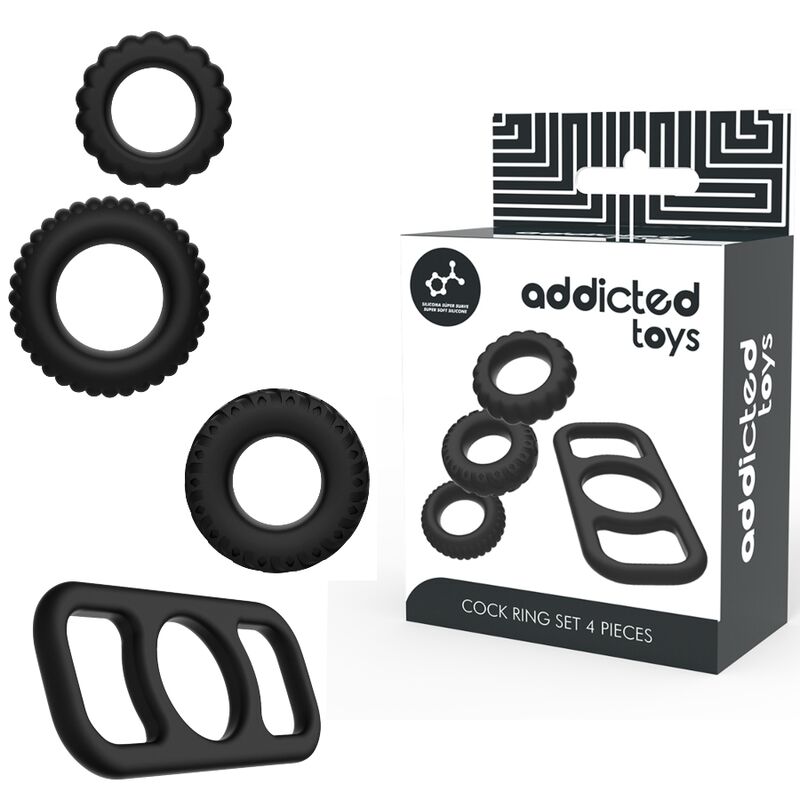 ADDICTED TOYS Set de anillos para el pene sin vibración, 4 piezas