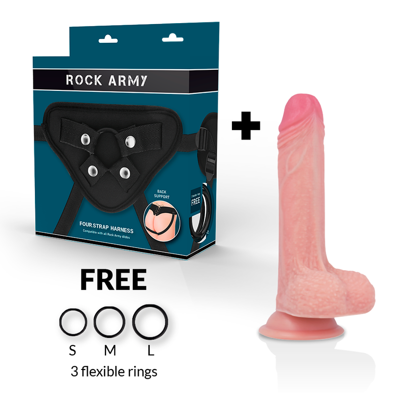 Dildo realista ROCK ARMY Mustang con arnés, 18 cm