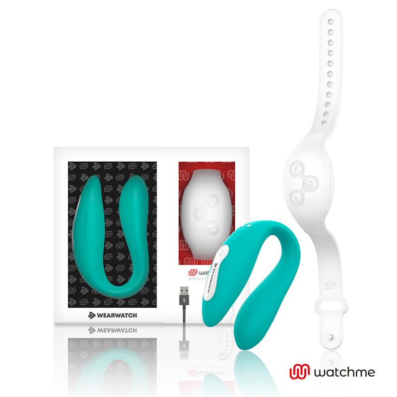 Vibrador WEARWATCH Dual WatchMe con mando a distancia, aguamarina y blanco
